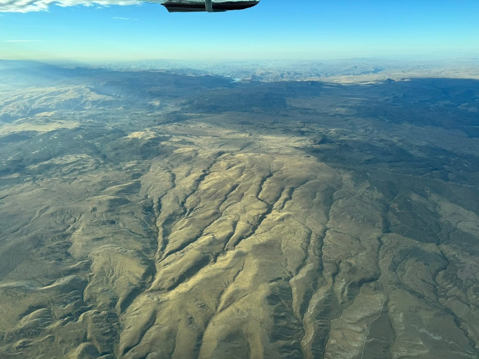 Aerial view of ridges and foothills